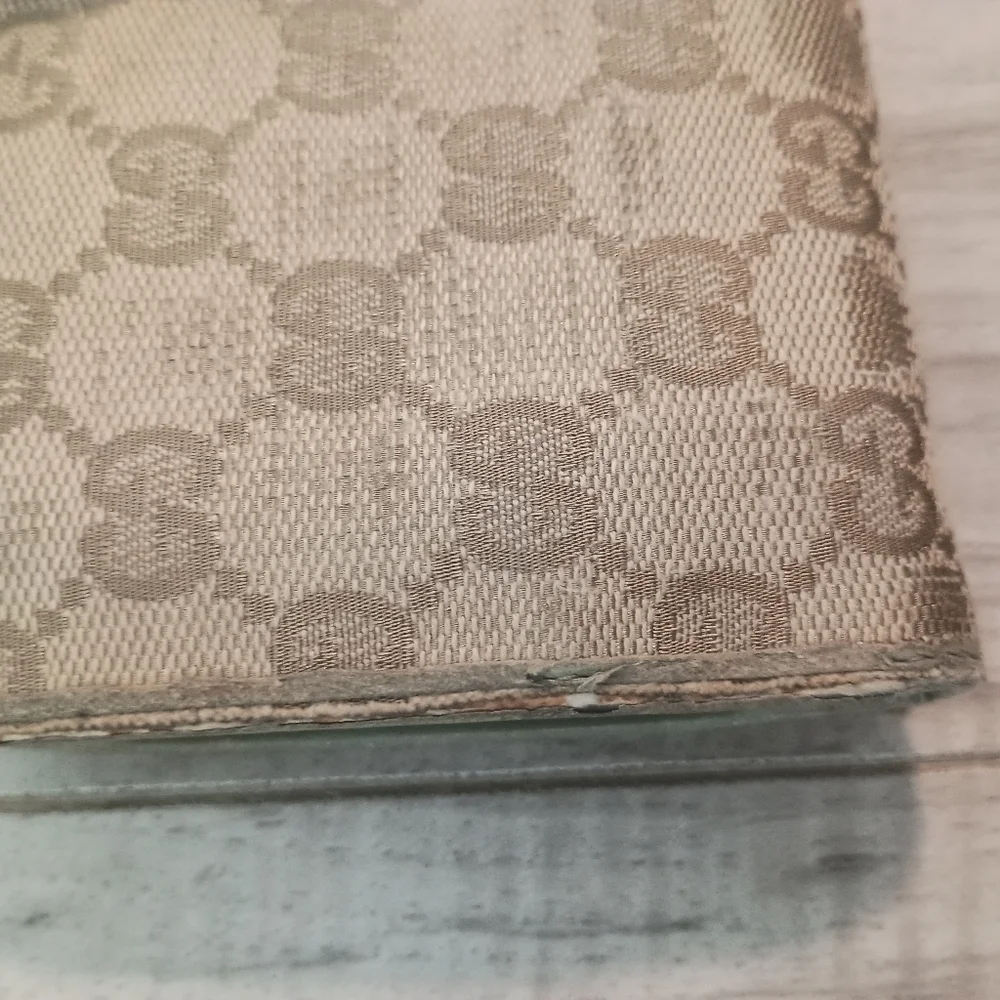 Authentic GUCCI Brown Gold Monogram leather bag bifold D Ring wallet - Picture 2 of 16